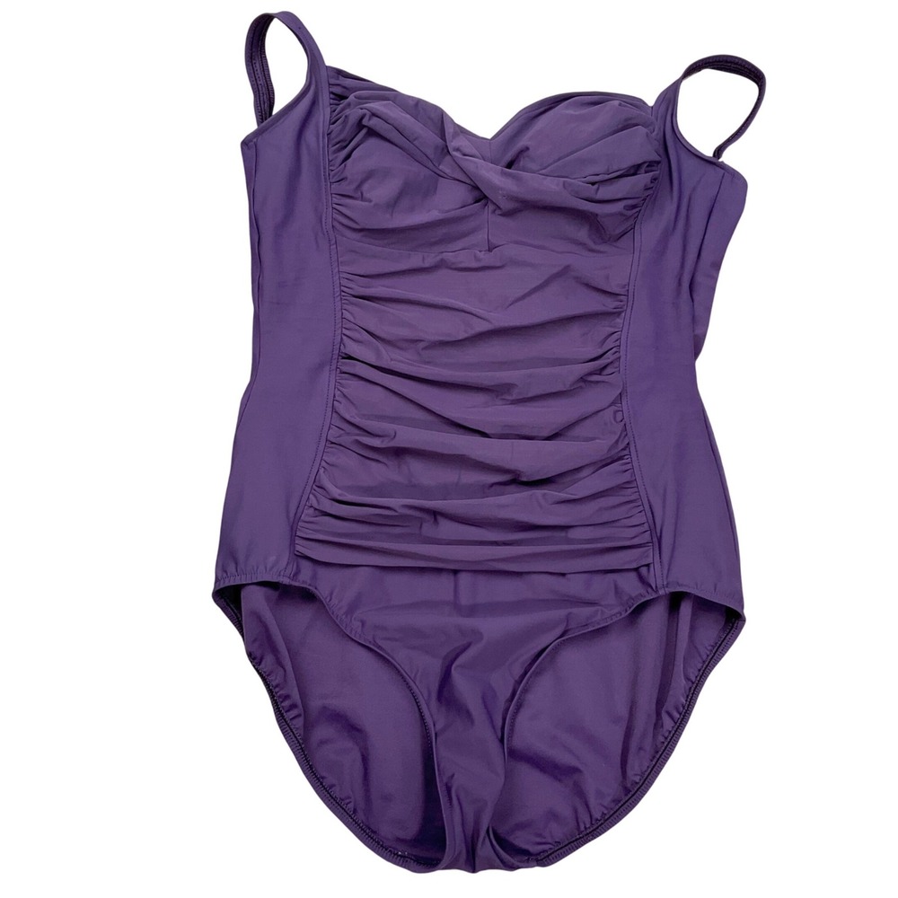 Miraclesuit 1 Pc Swimsuit Women 12 Purple Ruched Beach Modest Pin Up Control
